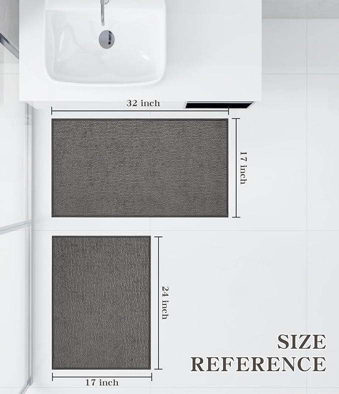 Chakme 2 Piece Bathroom Rug Sets, Ultra Thin Bath Mat Quick Dry, Absorbent, Non Slip, Machine Washable, Dark Grey, 17" x 24"