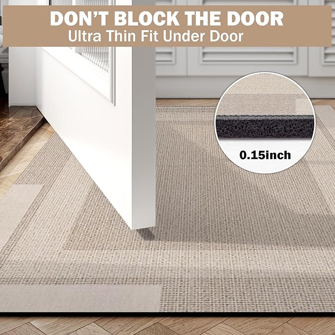 Non Slip Long Bath Mat Bathroom Runner, Rubber Backing Ultra Thin Bathroom Rugs Fit Under Door Quick Dry Super Absorbent Washable Bath Rug Shower Mat for Bathtub Sink Floor, Beige 24"x48"