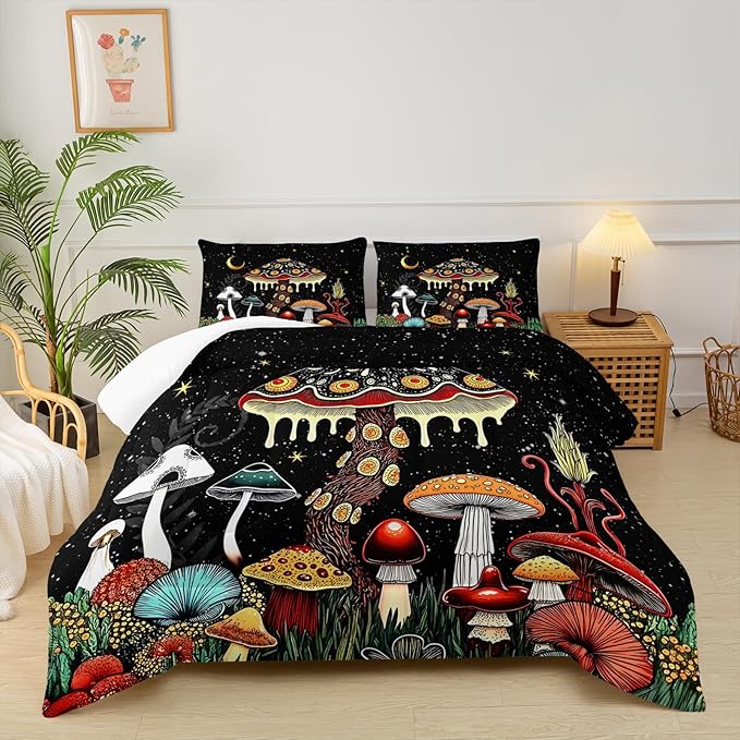 Mushroom Comforter Full Bed Set，Full Size Mushroom Bedding Set，with 1 Comforter with 2 Pillow Case
