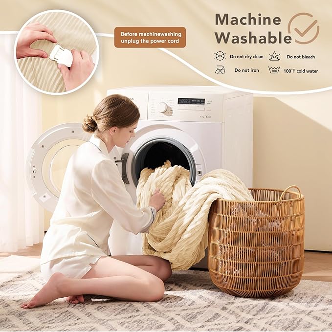 Homemate Electric Heated Blanket Queen Size - 84"x90" Heating Blanket Queen Size Dual Control 1/2/4/6/8 Hours Auto-Off 10 Heat Level Over-Heat Protection Soft Flannel Sherpa ETL Certification