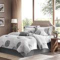 Madison Park Essentials Bed in a Bag Comforter, Vibrant Color Design All Season Down Alternative Cover with Complete Cotton Sheet Set, King(104"x92"), Knowles, Circular Grey, 9 Piece
