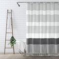 Awellife Gray Shower Curtain for Bathroom Stripe Tassel Shower Curtain 72 X 96 Farmhouse Cotton Boho Dark Grey