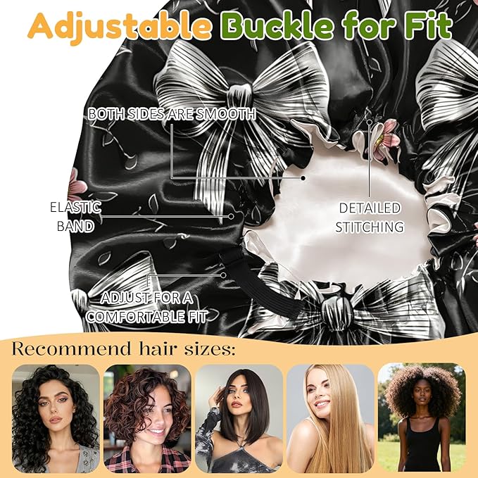 2 PCS Bonnets for Women Girls Satin Hair Bonnet Silk Adjustable Elastic Double Layer Hair Wrap Sleep Cap Comfort Cute-Bowknot Butterfly