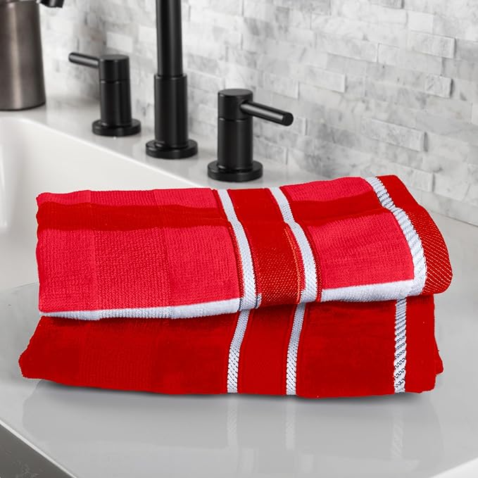 Lavish Home 6 Piece Bathroom Towels Set - 525 GSM 100% Cotton Bathroom Accessories - 2 Bath Sheets, 2 Hand Cloths, and 2 Wash Cloths - Soft Towel Set for Shower, Gym, Dorm, and Spa (Red)