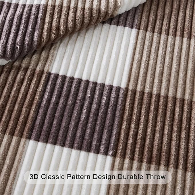 Blanket for Women, Sherpa Throw Blanket for Couch, Flannel Cozy Soft Checkered Blanket for Bed - Fleece, Beige, 80x90 Inches