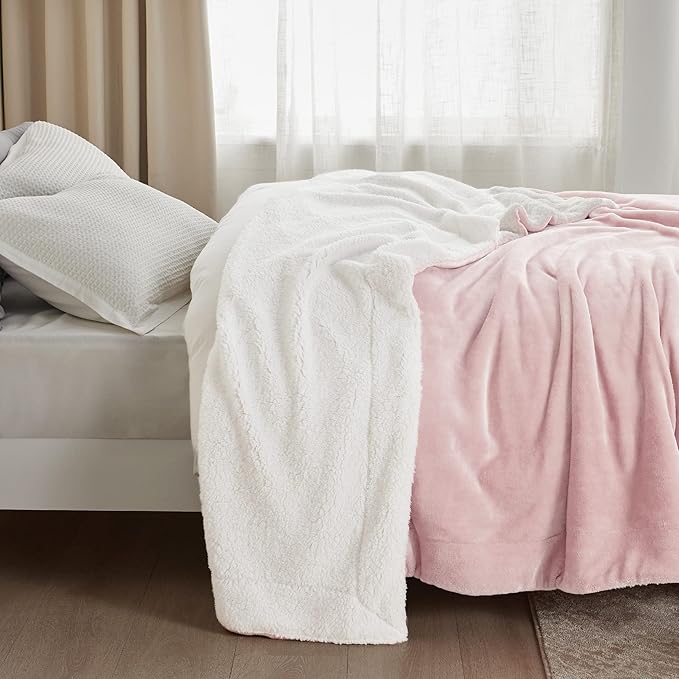 Bedsure GentleSoft Sherpa Fleece Blankets Queen Size for Bed - Thick and Warm Throw for Girls and Women, Soft Fuzzy Plush Queen Blanket for Winter, Pink, 90x90 Inches