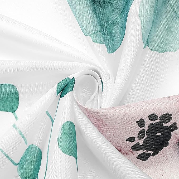 Gibelle Watercolor Floral Shower Curtain, Teal Beige Flower Shower Curtain for Bathroom, Modern Minimalist White Waterproof Fabric Shower Curtain Set with Hooks 72x72 Inch