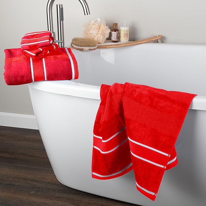 Lavish Home 6 Piece Bathroom Towels Set - 525 GSM 100% Cotton Bathroom Accessories - 2 Bath Sheets, 2 Hand Cloths, and 2 Wash Cloths - Soft Towel Set for Shower, Gym, Dorm, and Spa (Red)