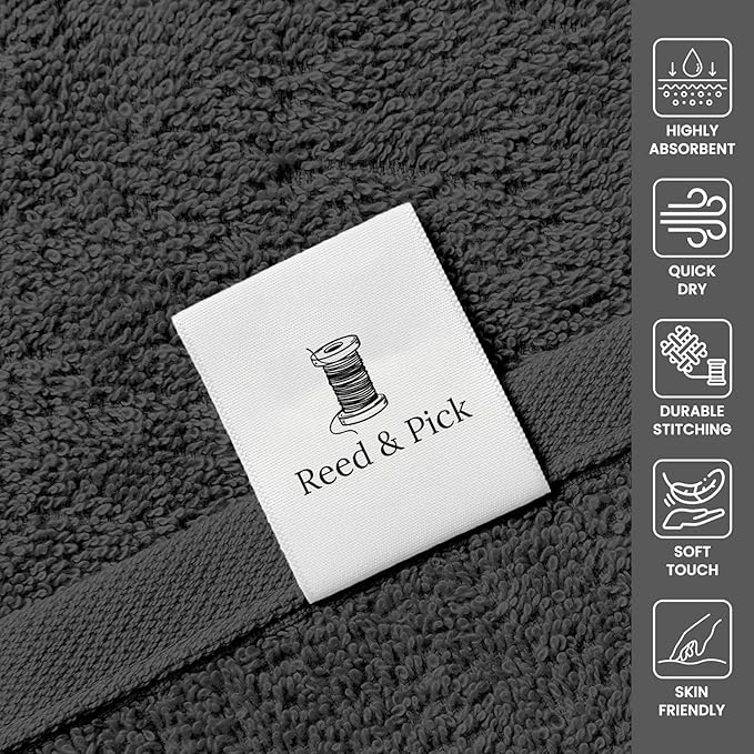 Reed&Pick 24 Pack Dark Grey Hand Towels 100% Cotton Spa Towels – 16x26 inches Highly Absorbable Facial Gym Towel Hair Towels and Face Bulk Small Towel (Not Bleach Proof)