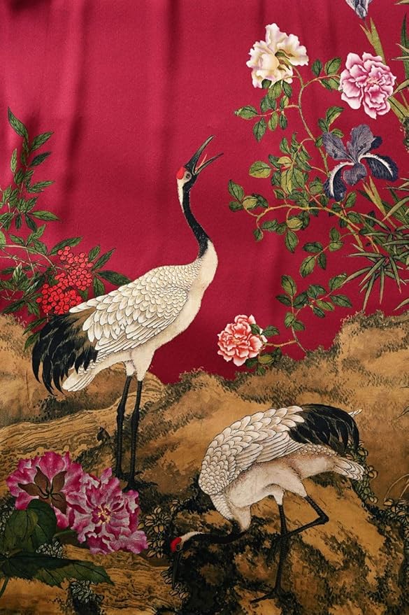 Women's Silk Kimono Robe Long Bathrobe Nightgown 100% Mulberry Silk for Women - Classic Floral Pattern