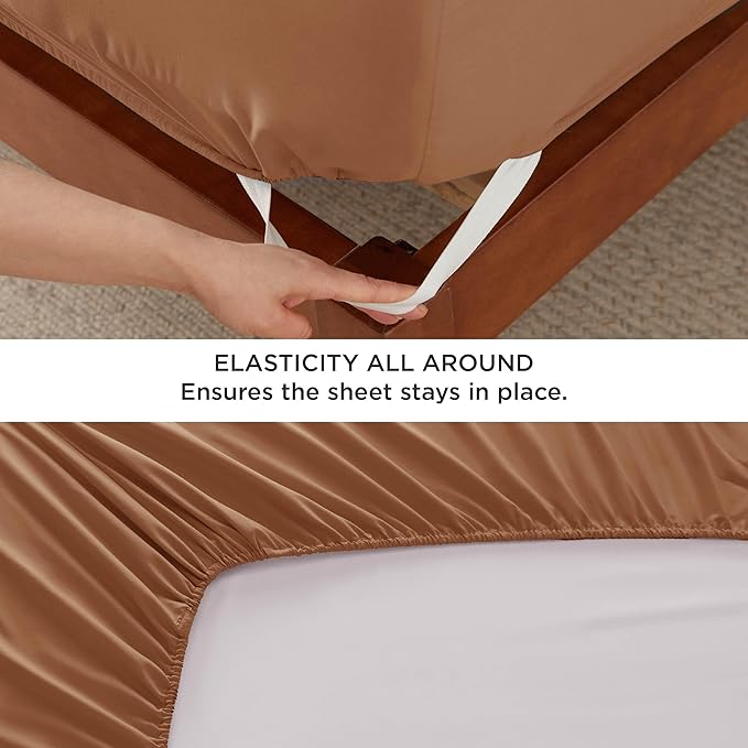 Bedsure Deep Pocket Queen Sheets Set - Fits Mattresses Up to 21 Inches Thick - 4 Piece GentleSoft Bed Sheets, Moisture Wicking, Soft & Cooling Bedsheet & Pillowcases, Easy & Secure Fit, Burnt Orange