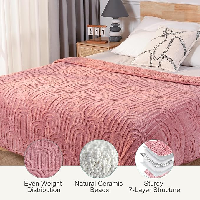Sherpa Fleece Adult Weighted Blanket Great for Sleep, 20 lbs Dual Sided Soft Fuzzy Heavy Blankets for Couch Bed Sofa, Cozy Warm Arched Jacquard Throw for Winter (Apricot Pink, 60" x 80", 20 Pounds)