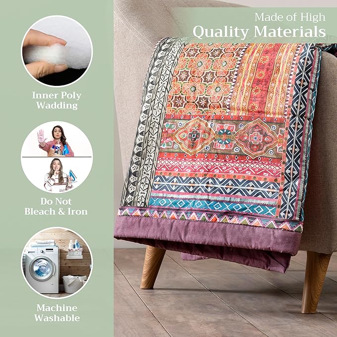 Maison d' Hermine Throw Blanket for Couch Lightweight Soft Warm Breathable Cotton Throw Blankets for Bed Girls Boys Women Men Gifts Sofa Travel Living Room Chair Bedding (50"x60", Ispahan)