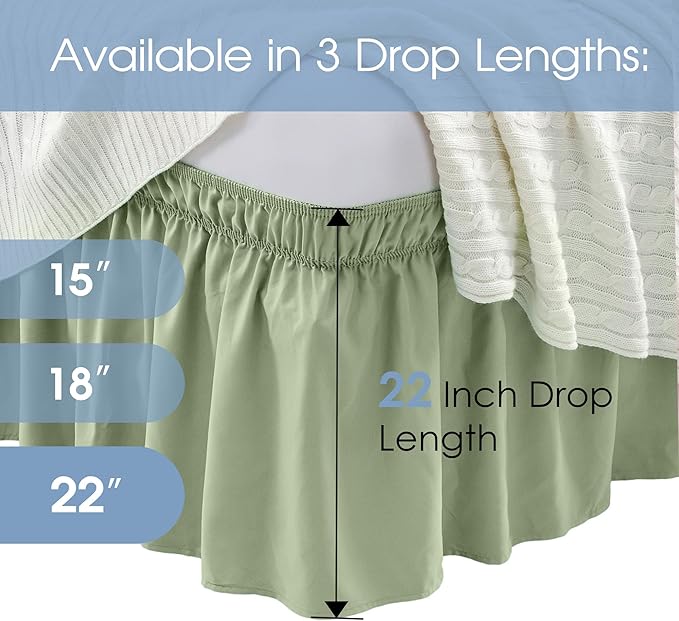 FreshCulture Queen Bed Skirt, Elastic Wrap Around Bed Skirt Queen Size, Bed Skirts for Adjustable Bed, Easy Fit with 22 Inch Drop Length, Hotel Quality Dust Ruffle for Queen Bed (Sage Green)