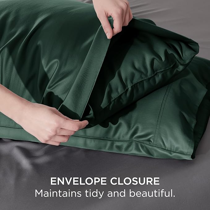 Bedsure Pillow Cases Standard Size, Cooling Pillow Cases, Rayon Derived from Bamboo Forest Green Pillowcases Standard Set of 2, Breathable & Soft Pillow Covers with Envelope Closure, 20x26 Inches