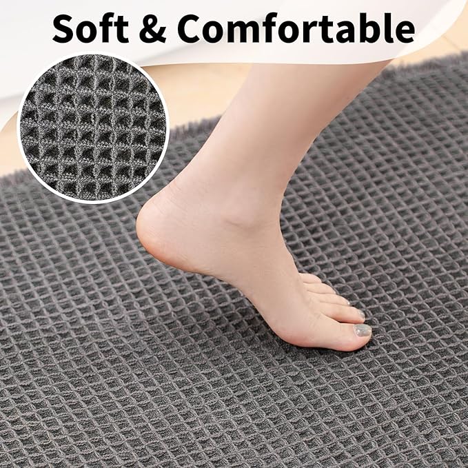 Waffle Bath Mat - Boho Bathroom Rugs Non Slip Washable, Super Absorbent & Quick Dry, Soft Bath Mat Farmhouse Bathroom Decor, 24'' x 36'', Dark Grey