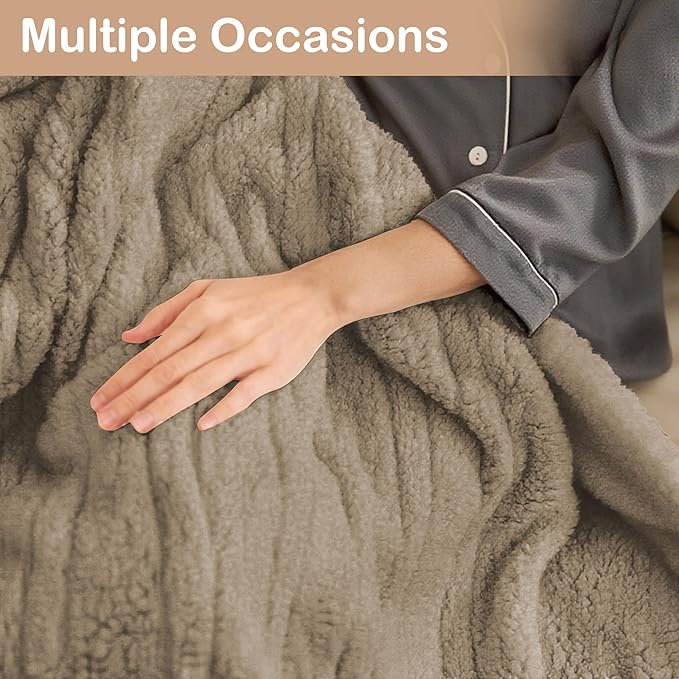 Electric Heated Blanket 6 Heating Settings & 10H Auto Off Full 72×84 Double Sided Plush Sherpa Ultra-Soft Warm Thick, Machine Washable, Fast Heating, Home Office Light Brown