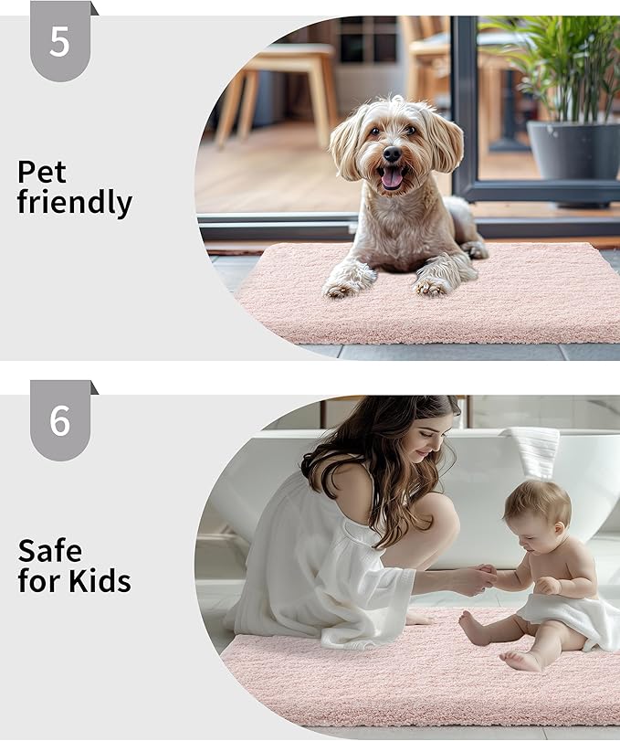 Pink Bathroom Runner Rug 24x70 Non Slip Fluffy Long Bath Mat for Bathroom Floor Washable Plush Luxury Bath Rug for Tub Absorbent Shower Sink Mat Bedside Rug