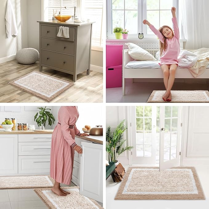 CozeCube Bath mats for Bathroom Non Slip, Fluffy Absorbent Microfiber Bath mat Washable, Aesthetic Bathroom Rugs, Large Beige Bath mat, Beige, 36" x 24"