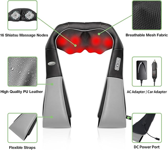 cotsoco Neck Massager, Shiatsu Neck and Back Massager with Heat for Pain Relief, Deep Tissue 3D Kneading Massage Pillow, Relaxation Gifts for Men and Women, Gifts for Dad, Elderly,Wife（Gray）