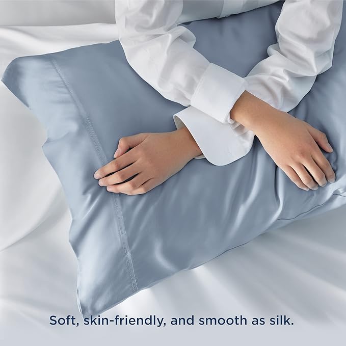 Bedsure King Size Pillow Cases Set of 2, Cooling Pillow Cases King, Rayon Derived from Bamboo Grey Blue Pillowcases, Breathable & Silky Soft Bedding Pillow Covers with Envelope Closure, 20x36 Inches