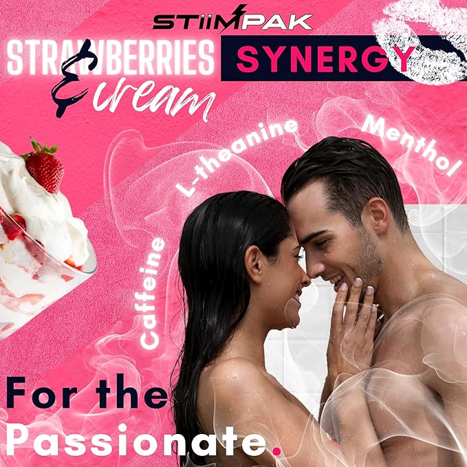 Shower Steamers | Stocking Stuffers | SYNERGY | XXL 80g | Intimacy & Self Care Aromatherapy | Caffeine, L-Theanine & Menthol | Christmas Gift for Women | Strawberry Vanilla | STiiMPAK (8 Pak + Loofah)