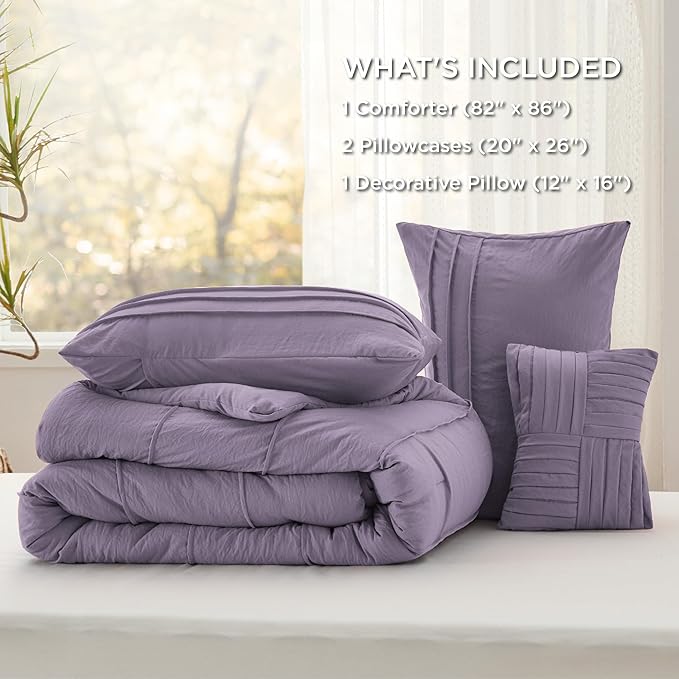 Bedsure Full Comforter Set - 4 Pieces Pinch Pleat Bed Set, Purple Boho Bedding for All Season, 1 Soft Comforter, 2 Pillowcases, 1 Decorative Pillow