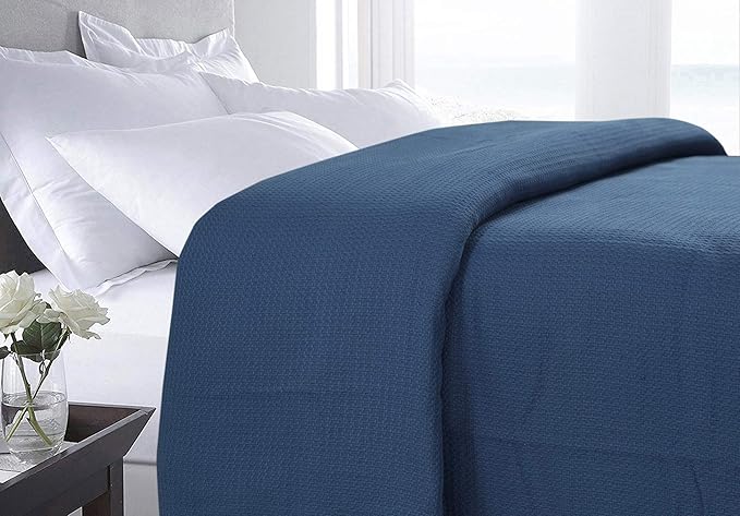 DOLLCENT 100% Cotton California King Size Blanket For Bed, Premium Combed Lightweight Blankets, Washed Breathable Cozy Bed Throw Blanket, Navy Cal King Cotton Blankets For All Season: Navy (102"x108")