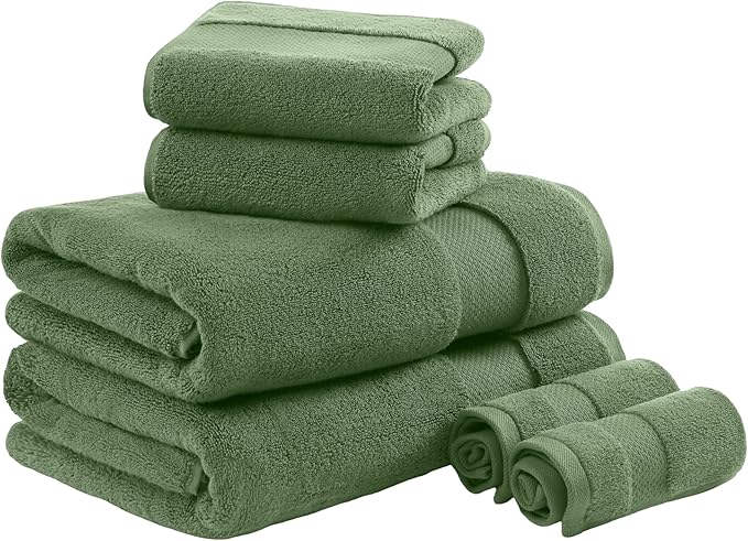 Madison Park Turkish Bath Towels 6pc, 2 Hand Towel for Bathroom, 2 Wash Towel, 2 Turkish Bath Towel Set, Luxury, 100% Cotton, Highly Absorbent & Quick Dry, Green