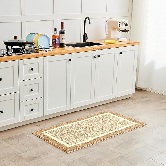 CozeCube Bath mats for Bathroom Non Slip, Fluffy Absorbent Microfiber Bath mat Washable, Aesthetic Bathroom Rugs, Large Beige Bath mat, Beige, 36" x 24"