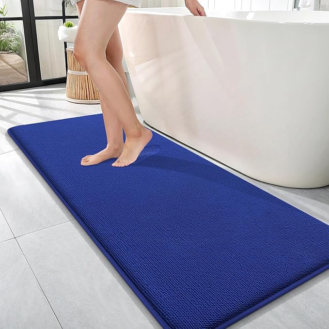 OLANLY Thick Memory Foam Bath Mat Rug 47x17, Extra Soft Absorbent Bathroom Rug, Quick Dry Bath Mats, Non-Slip, Machine Washable Carpet for Bathroom, Tub and Shower, Home Decor Accessories, Royal Blue