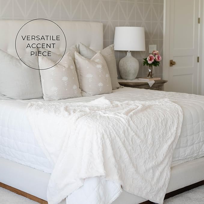 GRACED SOFT LUXURIES Throw Blanket Softest Warm Elegant Cozy Faux Fur Aesthetic for Travel, Home, Bed, Sofa, Couch, Living Room (Solid Ivory, Large 50" x 60")