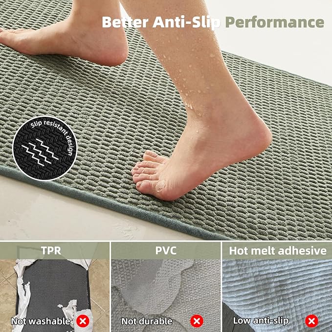 Small Bathroom Rugs Non Slip Washable Bath Rugs Super Absorbent Bathroom Rug Thin Quick Dry Low Pile Bath Mats, Sage Green 12"x12"