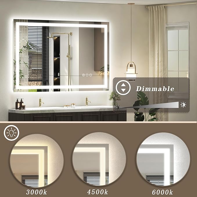 40 x 38 LED Bathroom Mirror for Vanity, Rectangle Lighted Vanity Mirrors with Lights, Dimmable, Anti-Fog, Shatter-Proof, ETL Listed (Front Lighted + Backlit)