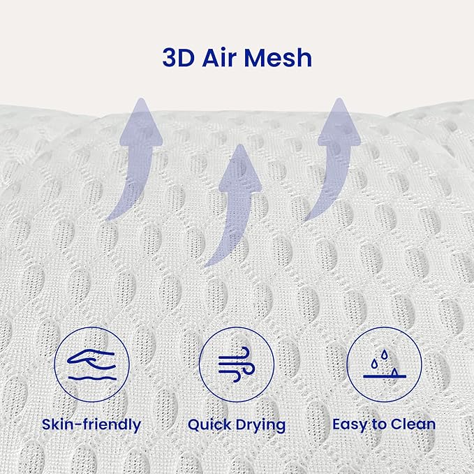 Bath Pillows for Tub Full Body, Large Mesh tub Pillow for Bathtub for Head, Neck and Back Support with Laundry Bag and Hanger for Quick Drying White