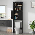 Walsunny Over The Toilet Storage Cabinet, Bathroom Organizer with Open Shelves and Double Doors, Space Saving Toilet Storage, Black