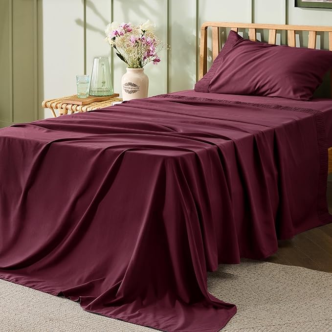 Bedsure Twin Sheets Set - 3 Pieces Soft Twin Bed Sheets - Breathable & Cooling - Hotel Luxury - Easy Care Polyester Microfiber Bedding for Women, Men, Red