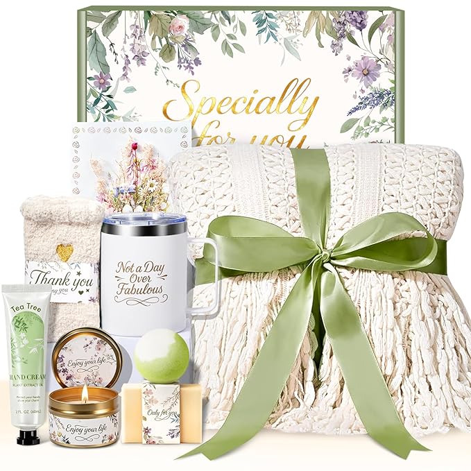 Get Well Soon Gifts for Women, Self Care Gift Baskets, Christmas Birthday Gifts for Women Spa Care Package, Thinking of You Sympathy Gift Box for Mom, Her, Friend, Sister, Wife (Ivory)