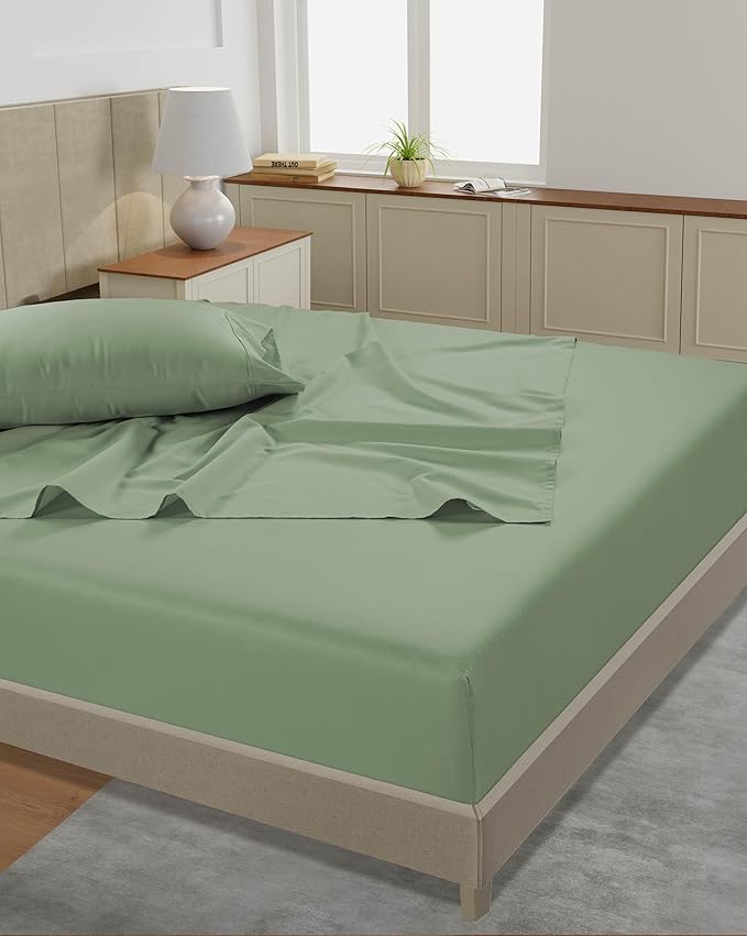 LANE LINEN Full Size Sheet Set - 100% Cotton Bed Sheets, 450 Thread Count Soft Satin Sheets, Breathable Bedding Sheets & Pillowcases, 4PC Full Bed Sheets Set, Deep Pocket Sheets - Iceberg Green