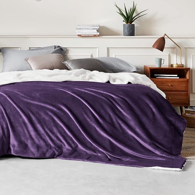 Bedsure GentleSoft Sherpa Fleece Blankets King Size for Bed - Thick and Warm Throw for Girls and Women, Soft Fuzzy Plush King Blanket for Winter, Purple, 108x90 Inches