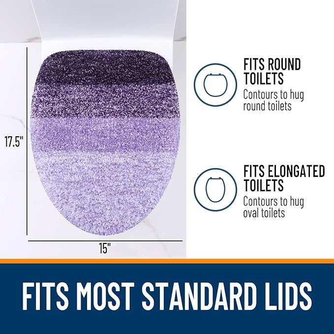 OLANLY Soft Microfiber Bathroom Toilet Lid Cover, Machine Washable Covers, 17.5x15, Stays in Place Rubber Backing, Fits Most Round, Elongated and Oblong Lids, Accessories Decor, Violet