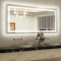 TETOTE 60 x 28 Large Bathroom Mirror Brushed Bright Nickel Metal Frame Frontlit & Backlit Vanity Mirror 3 Colors White/Warm/Natural Stepless Dimmable Anti-Fog Bathroom Mirrors for Vanity Wall-Mounted