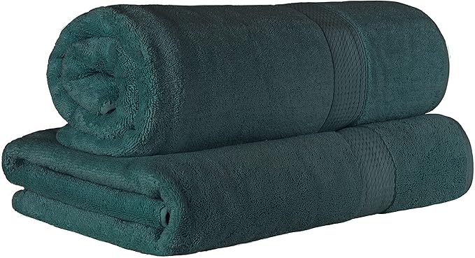 Superior Egyptian Cotton Pile Bath Sheet Set of 2, Ultra Soft Luxury Towels, Thick Plush Essentials, Absorbent Heavyweight, Guest Bath, Hotel, Spa, Home Bathroom, Shower Basics, Teal