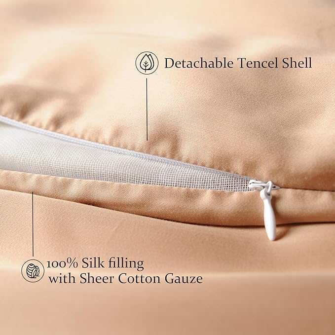 CUDDLE DREAMS Lightweight Silk Filled Comforter for Summer, Detachable Tencel Duvet Cover for Easy Care, Naturally Breathable (Bronze, Twin)