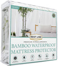 Queen Size 60x80” Premium Bamboo Waterproof Mattress Protector, 100% Viscose from Bamboo, Hypoallergenic, Cooling Mattress Pad Cover, Soft & Breathable Fitted Sheet Style up to 18" Deep - Rest Line