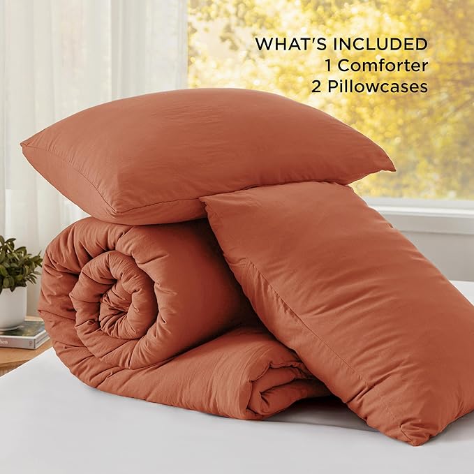 Bedsure King Size Comforter Set, Burnt Orange Soft Prewashed Bedding for All Seasons, 3 Pieces GentleSoft™ Down Alternative Bed Set, 1 Lightweight Comforter (104"x90") and 2 Pillowcases (20"x36")