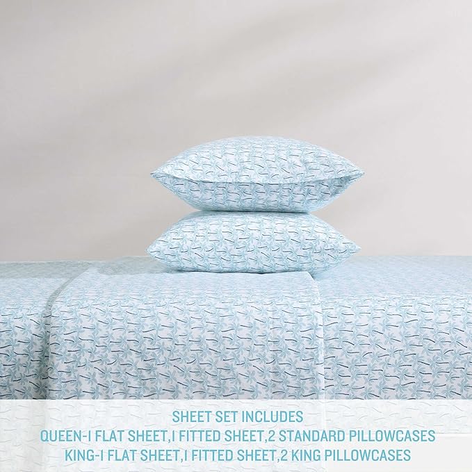Tommy Bahama - Queen Sheet Set, Super Soft Cotton Percale Bedding with Matching Shams, Tropical Bedding Set, Oeko-Tex Certified (Palmtastic Blue, Queen)