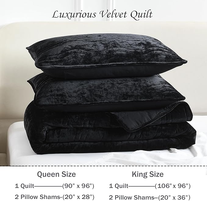 Luxury Velvet Queen Comforter Set, Black Queen Size Comforter Sets, Black Queen Quilt Bedding Set, Luxurious Plush Bedspreaqd Sets, Soft Lightweight Quilts Queen Size for All Season