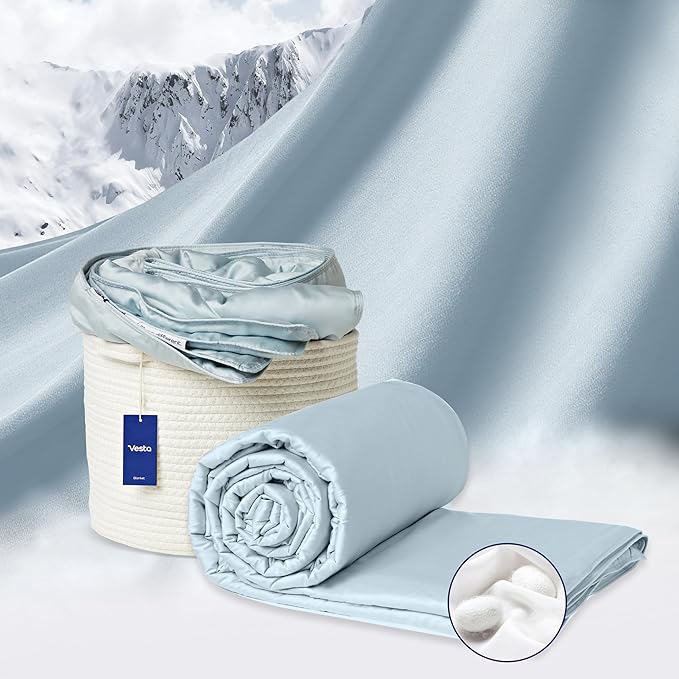 Vesta Washable Silk Lightweight Comforter, Cooling Blanket for Hot Sleepers, 100% Long Staple Mulberry Silk, Moisture & Thermal Control for Summer Use (Skyline Blue, Full/Queen 90'' X 90'')
