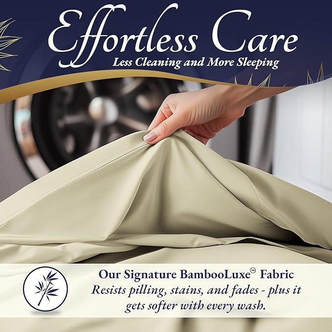 DECOLURE 100% Viscose Derived from Bamboo Sheets Queen Size 4pcs - Ultra Soft & Luxuriously Cooling, 17" Deep Pocket, Double Stitching, Perfect for Hot Sleepers - Queen Bed Sheets (Creme)